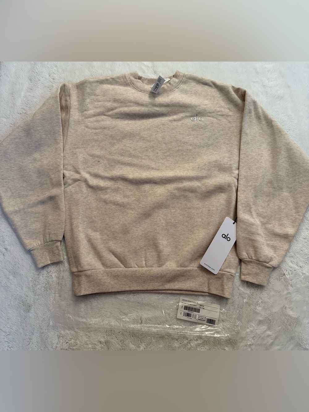 Alo Accolade Crewneck Sweatshirt in Oatmeal Heather XS NWT